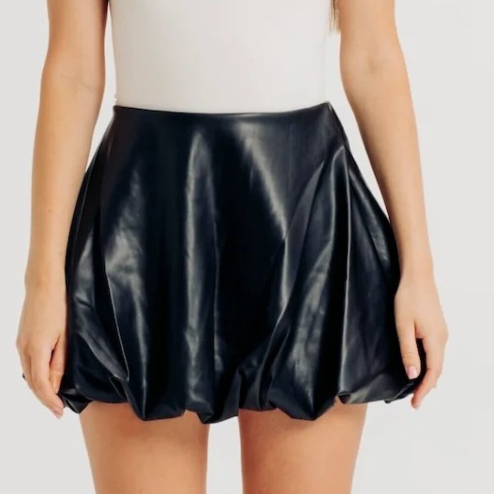 TORN by Ronny Kobo Paloma Faux Leather Bubble Skirt Black Size S